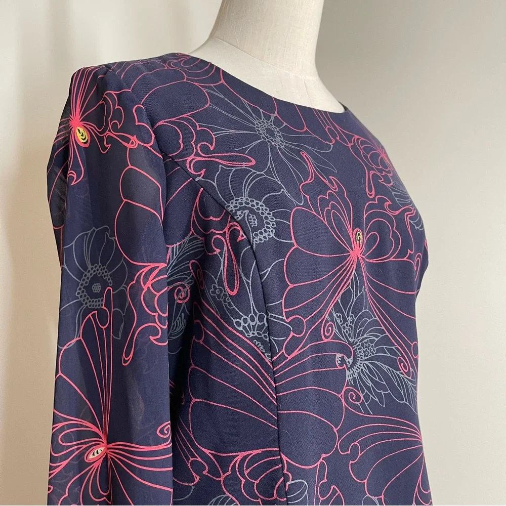 Julie Brown Women’s Julia- SZ 6-V-Neck Long Sheer Sleeves Butterfly Dress